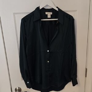 Rachel Zoe Green Button Down Shirt with Notched Collar